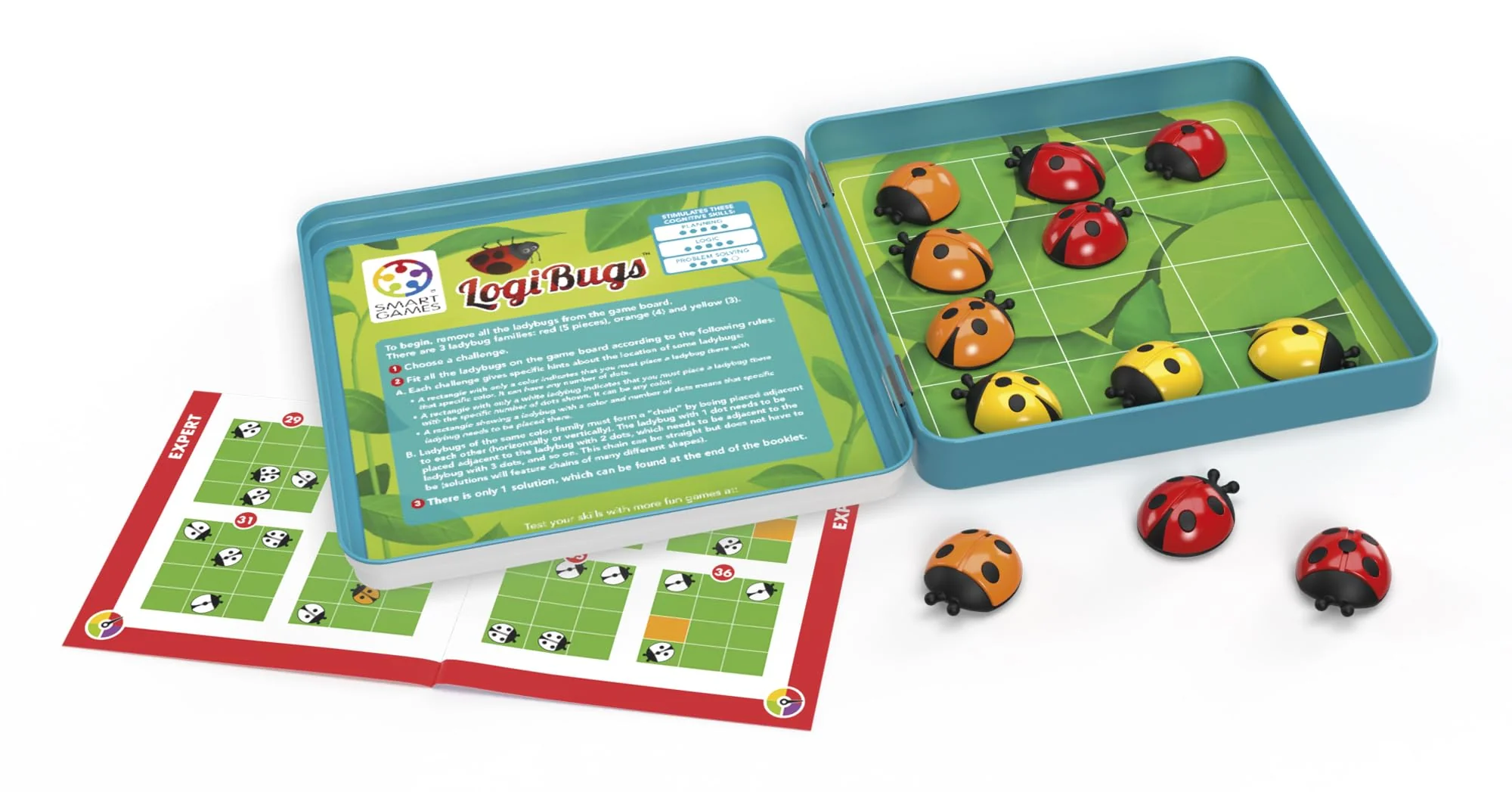 LogiBugs Metal Box Magnetic Travel Game with 48 Challenges for Ages 6+ - Image 3